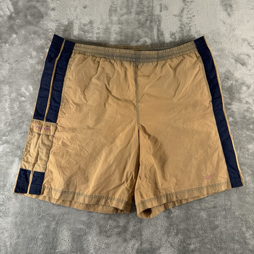 Vintage Nike Shorts Mens 2XL Blue White‎ Board Swim Trunk Lined Swoosh Y2K